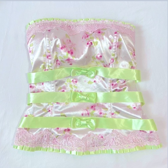 delicates Tops Rare Delicates Satin Fairy Pink And Green Ribbon